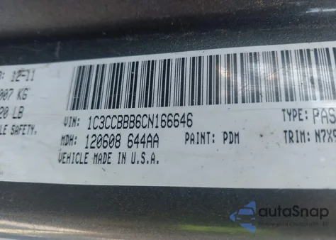 2012 Chrysler 200 Touring z USA, uszkodzony, nr VIN 1C3CCBBB6CN166646